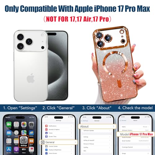 Image of Misscase for iPhone 17 Pro Max Case Compatible with MagSafe,Built-in Camera Lens Protector Full Protection Soft TPU Anti-Fingerprint Anti-Fingerprint Magnetic Glitter Slim Case Cover 6.9 inch Orange