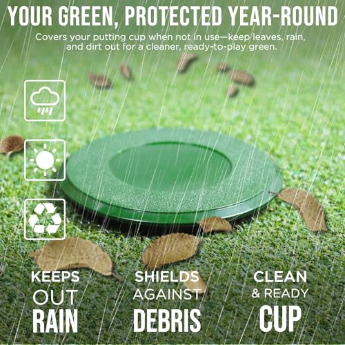 Image of KINGTOP Golf Hole Cup Covers for Standard 4.25 in Cups | Standard 4.25 in fit, grass-green surface, debris protection, rain blocking, backyard putting greens, practice holes