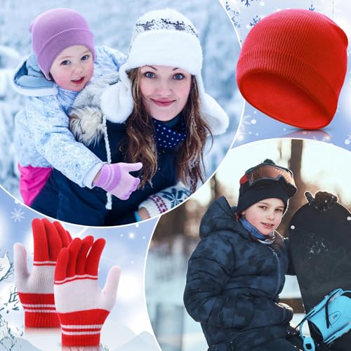 Image of Chuarry 144 Pcs / 72 Sets Kids Winter Hats and Gloves Bulk, Knit Hat Gloves Pack Unisex Cold Weather Cap for Boys Girls Gift(Fresh)
