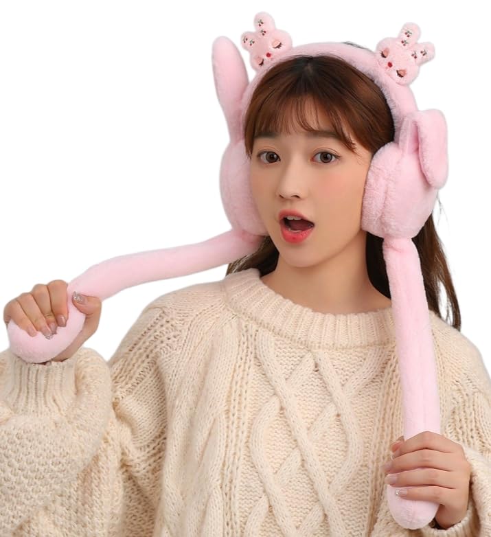 reffer winter earmuffs for women, Ear Muffs for Winter | Moving ear Bunny Earmuffs for kids Girls, Boys, Women, Chu chu sounds, Soft Warm Plush Faux Fur Ear Warmers for Cold Weather-picture-17