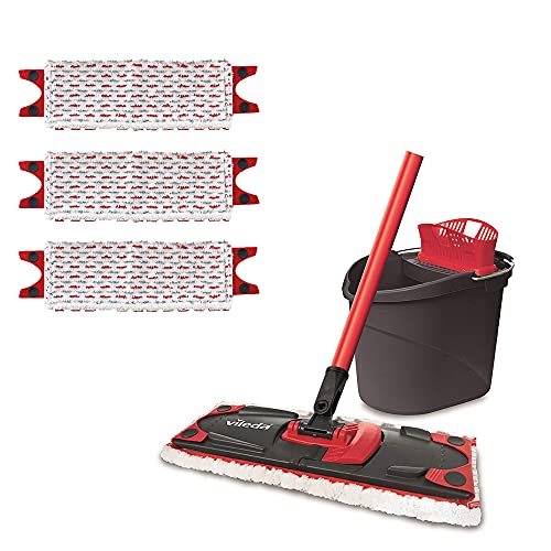 Vileda Ultramax - Set de limpieza, mopa de microfibras 2en1 para fregar y cubo con escurridor, cubo y mopa con palo telescópico para todo tipo de superficies, contiene 3 recambios adicionales