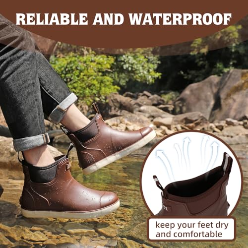 Mens Deck Boots, Waterproof Rain Boots Ankle Rubber Boots Outdoor Sailing Fishing Booties Lightweight Garden Boots High Traction Water Shoes for Working Boating Camping Sailing2