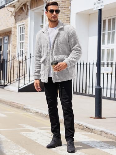 Runcati Mens Fuzzy Sherpa Jacket Fleece Long Sleeve Button Down Coat Fall Winter Warm Outwear4