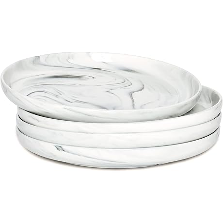 Bosmarlin Marbling Ceramic Rimmed Salad Plates for Modern Kitchen