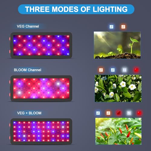 Phlizon 600W Led Grow Light Led Wachstumslicht mit LEDs Vollspektrum Pflanzenlicht Doppelschalter Wachstums LED für Zimmerpflanzen Gemüse und Blumen