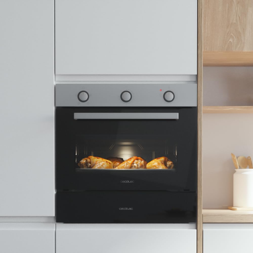 Cecotec Einbaubackofen Bolero Hexa C134500 Inox, 2600W, 56L Kapazität, Niedriger Verbrauch, 4 Funktionen, Timer, Dampfreinigung, Dampfkochen, Energieklasse A, Dreifach-Glas-Tür, 3 Einschubebenen