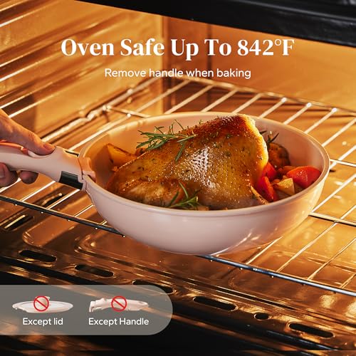 Image of Redchef Ceramic Cookware Set, Removable Handle Pots and Pans Non-Stick, Rv Cookware Set, Non-Toxic Pots and Pans Set No PFAS, PTFE, PFOA, Detachable Pots and Pans, Dishwasher & Oven Safe (Pink)