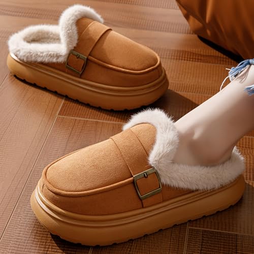 Platform Clog Slippers for Women Fuzzy,Womens House Bedroom Slippers Platform Shoes Indoor and Outdoor with Furry Lining Non-Slip Sole Memory Foam Slip on3