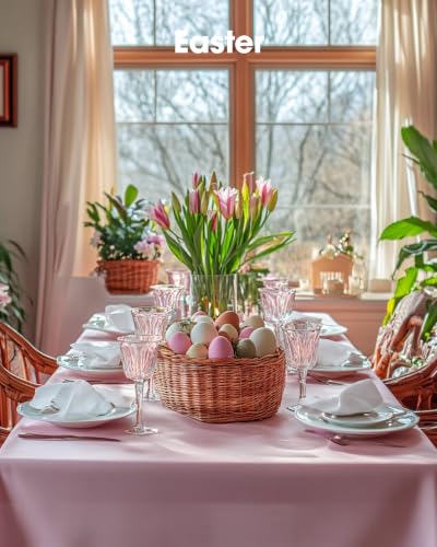 Image of Pureegg Plastic Table Cloth Disposable 8 Pack, 54 x 108 Inch Table Cloths, Easter Party, Valentines, Mothers Day Decorations, Tablecloths, Rectangle, Pastel Plastic Cover, Leakproof & Sturdy, Pink
