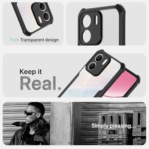 Image of Pikkme Back Cover for Oppo A5x | Ultra Hyrbid | Full Camera Protection | Raised Edge | Crystal Clear Transparent Bumper Case (Black)