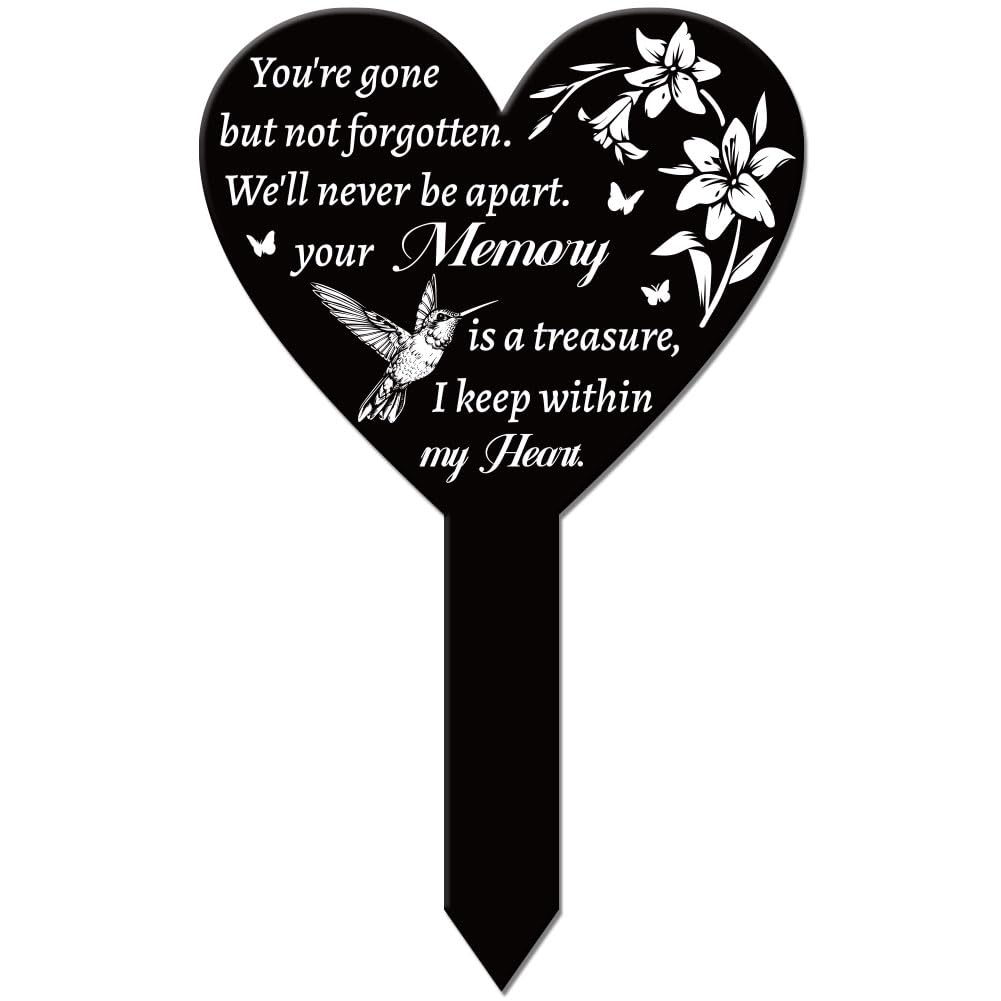 GLOBLELAND Heart Shaped Hummingbird Lily Garden Stake Memorial Remembrance Plaque Stake for Cemetery Acrylic, 258x158mm/10x6.2inch