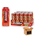 Boost Isotonic, Flavoured Sugar Free Hydration Soft Drink | Strawberry, Peach, Citrus & More | Vegan, Zero Calorie for Sports, Gym | (Energy Cans-500ml-Pack 12, Red Berry-£1)