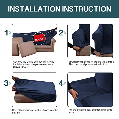 3 Piece Sofa Covers Velvet Couch Covers For 2 Cushion Couch Stretch Loveseat Slipcover With Individual Seat Cushion Covers Elastic Furniture Protector For Pets, Machine Washable (Loveseat, Navy) #TOP6