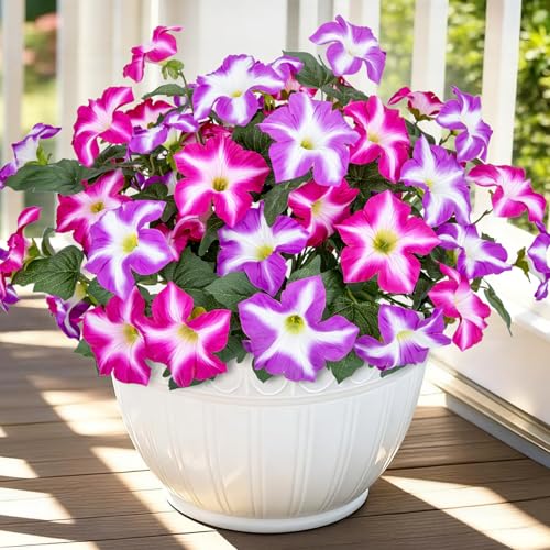Image of Bassion Artificial Flowers for Outdoors, 4 Pcs Fake Petunia Flower, Fuschia