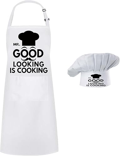 Miniatura 5 de Hyzrz Chef Apron Hat Set,Adjustable Chef Hat and Apron Baker Costume with Pocket for Kitchen Grill BBQ Fathers Mothers Gift