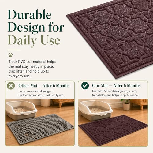 Image of Yimobra Cat Litter Mat, Easy Clean Trapping PVC Mat, 47 inch x 36 inch, Waterproof Backing, Non Slip Bottom, Scatter Control Pad for Litter Box, Dark Coffee