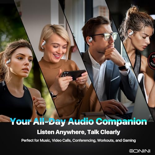 Image of Eonini Open-Ear Earbuds with Earhooks, LED Display Case, Lightweight & Secure Fit, All-Day Comfort, Stay-Aware Design, Clear Calls, 40H Playtime, IPX5 Waterproof Bluetooth 5.3 for Running, Gym
