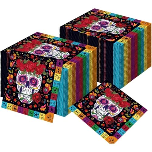 Servilletas de papel con diseño de calaveras mexicanas para decoración de almuerzos de Halloween 2