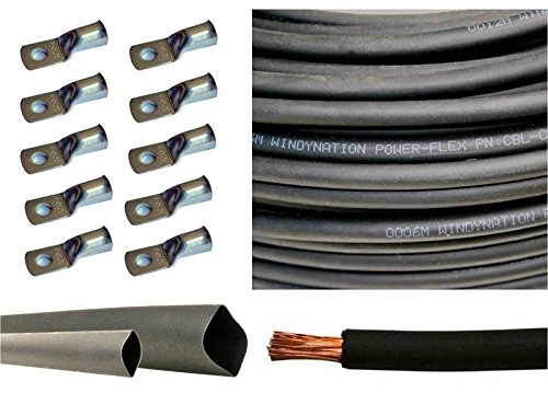 1/0 Gauge 1/0 AWG 100 Feet Black Welding Battery Pure Copper Flexible Cable + 5pcs 5/16