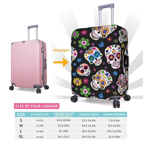 Colorful Skull Floral Luggage Cover Washable Suitcase Cover Anti-Scratch Luggage Protector Covers Elastic Luggage Identify for Suitcase S fits 18-21 Inch Luggage2