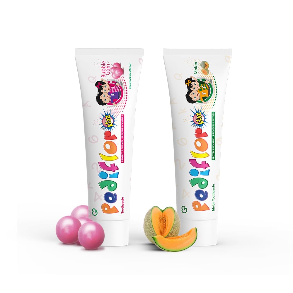 Pediflor Kidz Anticavity Toothpaste Melon and Bubble Gum Flavour Combo Pack | Doctor Recommended Fluoride Toothpaste for Children with Xylitol | Fights Kids Tooth Decay | Vegan | 70g per pack
