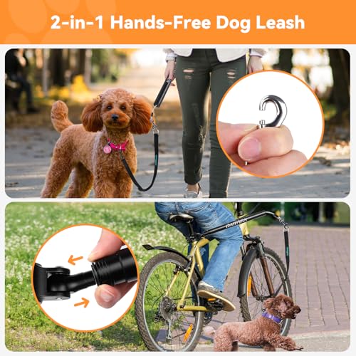 DAISTERN Fahrradleine für Hunde, 210° drehbar, Carbonfaser-Griff, stötdämpfende Feder, Stahlseil, Freihandleine für Hunde mit Aluminiumlegierungsklemme, Schnellmontagesystem