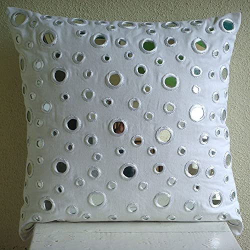 The Homecentric White Pillow Cover, Mirror Polka Dots Pillow Cover, 18X18 Inch (45X45 Cm) Pillow Cover, Square Cotton Canvas Pillow Cover Couch, Polka Dot Contemporary, Circles - White Mirrors #TOP3