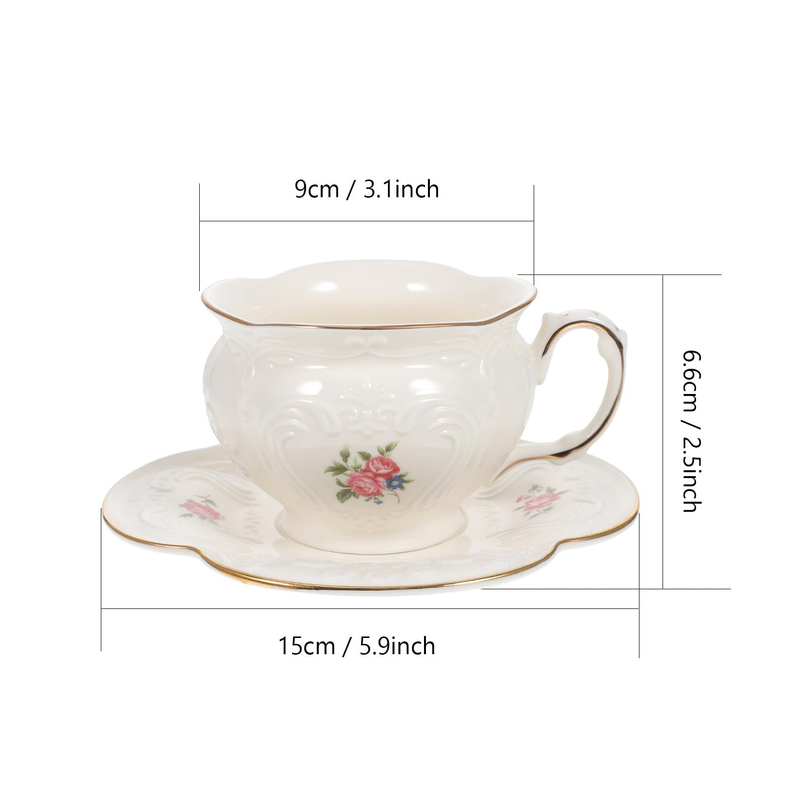 Beavorty Taza de Té con Platillo de Cerámica, 1 Juego Decorativo | Diseño Ergonómico, para Hotel y Oficina, Sirve Agua y Chocolate Caliente, Estilo Europeo