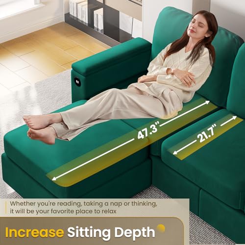 Image of SEDETA 120 inch U Shaped Couch, Sectional Sofa Couch with Storage Seat, Velvet Convertible Sofa with Reversible Chaises, Sectional Couches with Ottomans for Living Room, Green