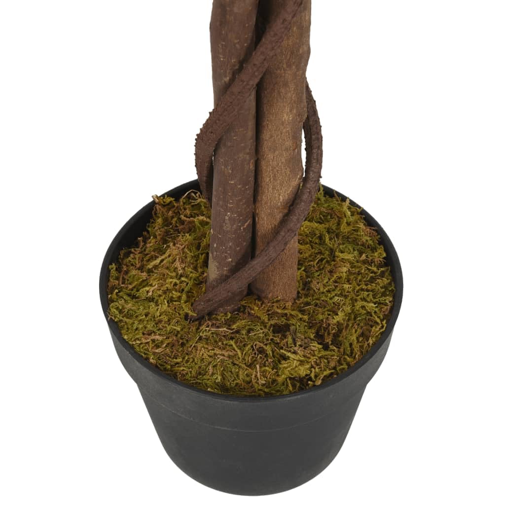 Sztuczne drzewko ficus zielone 120 cm z 630 liśćmi, drewniane pnie i doniczka z tworzywa sztucznego, nie wymaga pielęgnacji, do salonu, biura, wejścia i tarasu, dekoracyjna roślina pokojowa