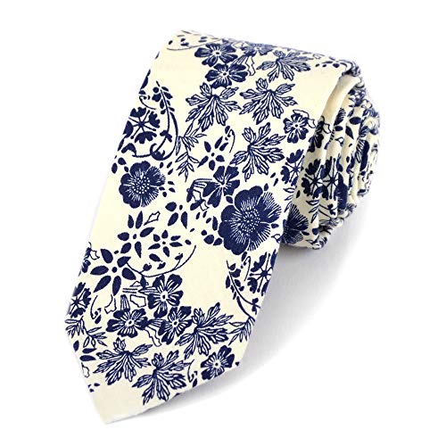 Image of Mens Floral Tie | Cotton Printed Skinny Necktie for Wedding | Spring & Summer