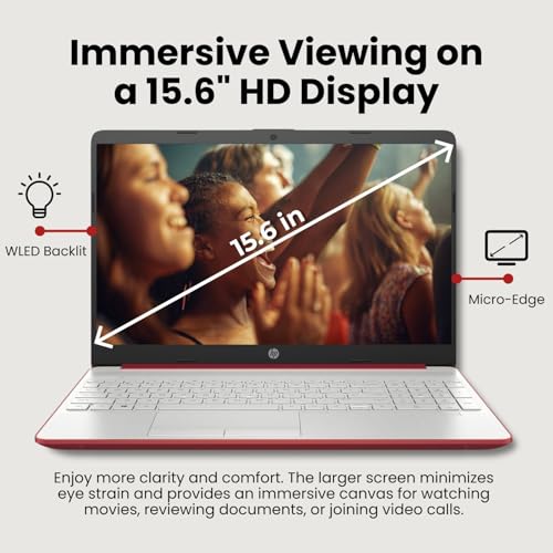 Image of HP 15 Laptop | Intel 4-Core Processor | 4GB DDR4 RAM | 256GB SSD | 15.6 inch HD Display | Win 11 | Full-Size Keyboard with Numeric Keypad | RJ-45 | Scarlet Red | Up to 10 Hrs Battery Life for Work & Study