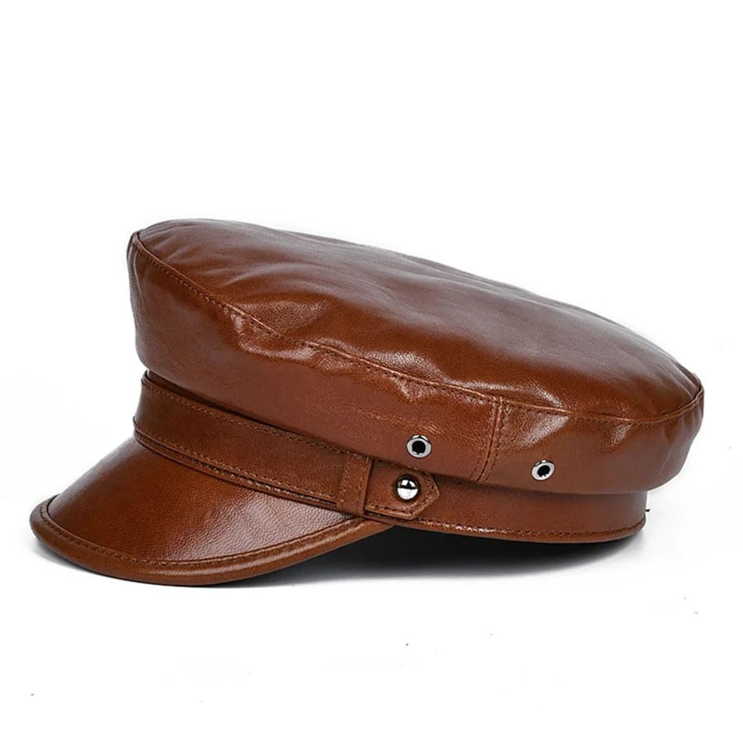 Gorro de cuero retro unisex para hombre y mujer, gorro de invierno, locomotora, lengua de pato, parte superior plana, sombreros militares, Marrón retro, 55-56