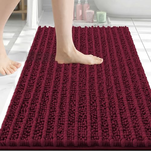 Image of Arotive Luxury Bathroom Rugs 34x21, Extra Soft Thick Absorbent Shaggy Chenille Bath Rugs, Machine Wash Dry, Bath Mats for Bathroom Floor, Tub and Shower, Home Decor Accessories, Burgundy