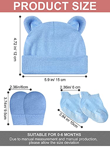 Baby Ears Newborn Hats Mittens And Socks Set For Boys Girls Beanie Hat 0-6 Month (White, Black, Gray, Light Blue, Navy Blue,5 Set) #TOP2
