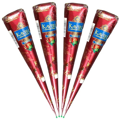 HANUMAN STORE Lot de Cone de henné par 4 x 25g - Couleur naturelle marron orangé coloration semi permanente 4 szt 100% Naturelle
