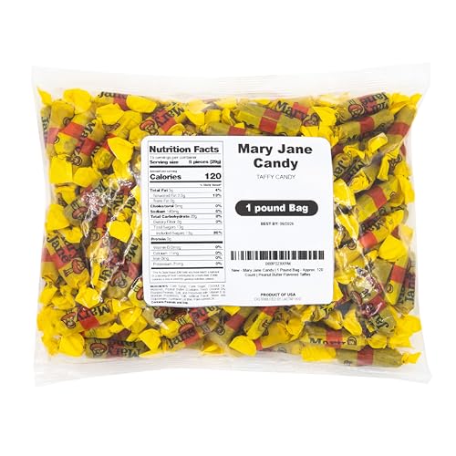 Vintage Candy Box Mary Jane Candy | 1 Pound Bag - Approx. 120 Count | Peanut Butter Flavored Taffies