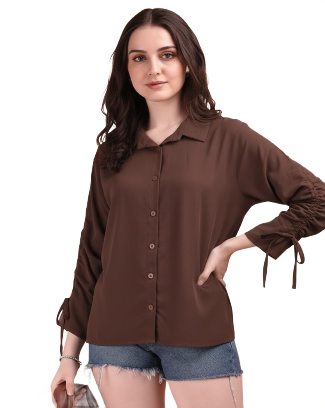perfect productions Women Brown Formal Casual Shirt Top | Long Sleeve Button Down Workwear Top-picture-49