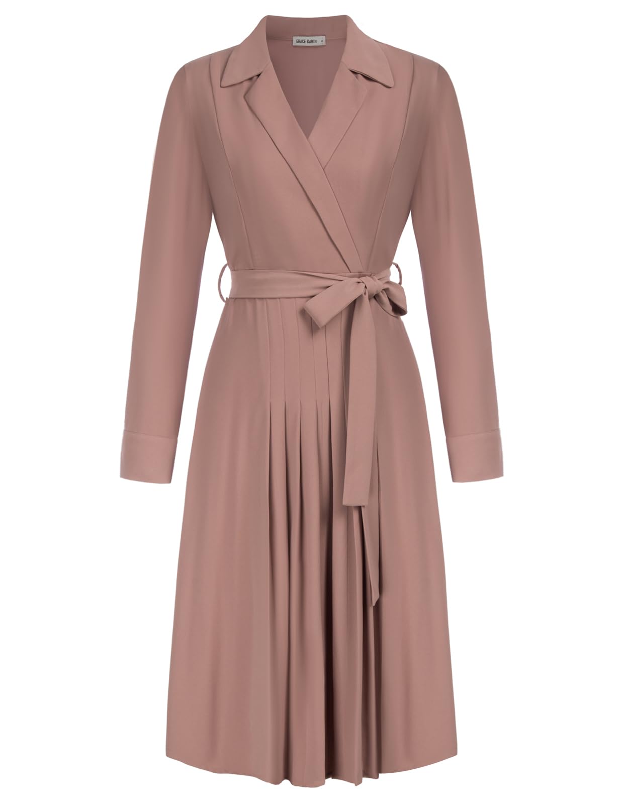 GRACE KARIN Women's Long Sleeve Fall Collared Work Dresses V Neck Business Midi Casual A-line Dresses