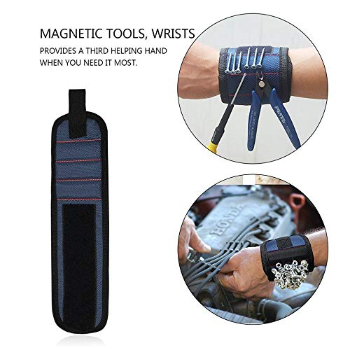 Image of Powerful Magnetic Work Storage Wristband adsorption kit with 6 Round Magnets for Strong Absorption, Suitable for Home Decoration Workers -Blue