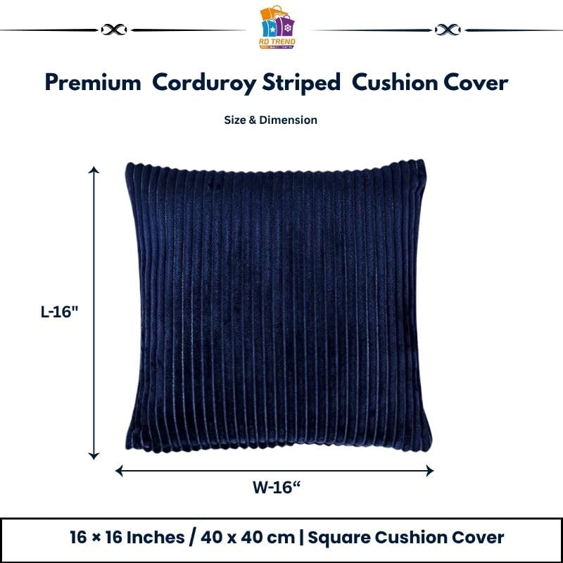 Image of RD TREND Cushion Cover Set of 2, Decorative Sofa Living Room Home Square Cushion Covers 16 Inch x 16 Inch, Aesthetic Corduroy Striped Double Sided (Navy Blue)