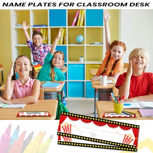 36Pcs Movie Night Name Plate for Desk,Popcorn Name Tags for Classroom,Waterproof Student Desk Name Tags,Movie Theme Classroom Decorations Kindergarten Classroom Must Haves,10x3 Inch (White) by FOGWOWO - Image 4