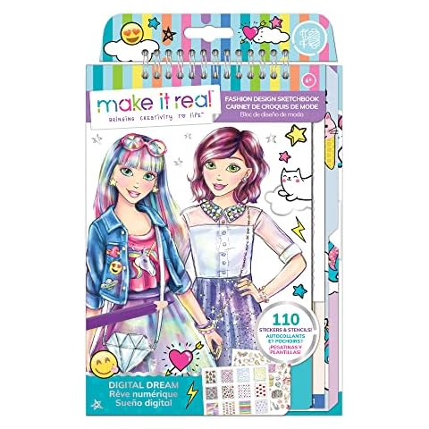 Make It Real Fashion Design Sketchbook for Girls - Digital Dream Kit with 110 Stickers, Stencils, Design Guide - Emoji & Food Inspired Fashion, Creative Gift Kids Ages 6+, Develops Real-World Skills Cover