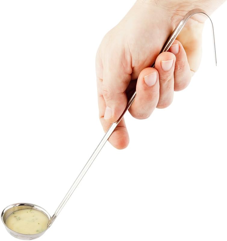 Restaurantware Met Lux 1 Ounce Serving Ladle, 1 With Hook Handle Soup Ladle - Dishwasher-Safe, Corrosion-Resistant, Stainless Steel Gravy Ladle, For Stirring, Pouring, & Serving