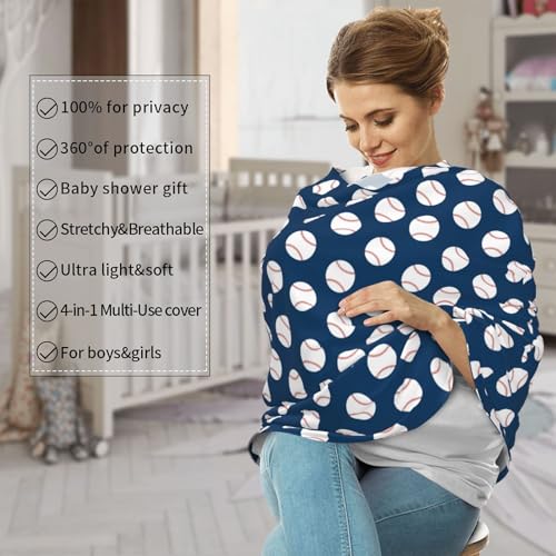 Image of Baseball Blue Baby Stuff Car Seat Cover for Baby,Mom Nursing Breastfeeding Covers,Multi-Use Car Seat Canopy Carrier Cover,Stroller Cover Newborn Shower Gift for Boys Girls