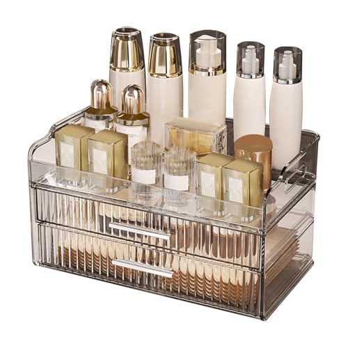 Omabeta Boîte de Rangement de Maquillage Transparente de Grande capacité, Boîte de Rangement de Cosmétiques et de Soins de la Peau pour Chambre à Coucher en Plastique (Sans couvercle)