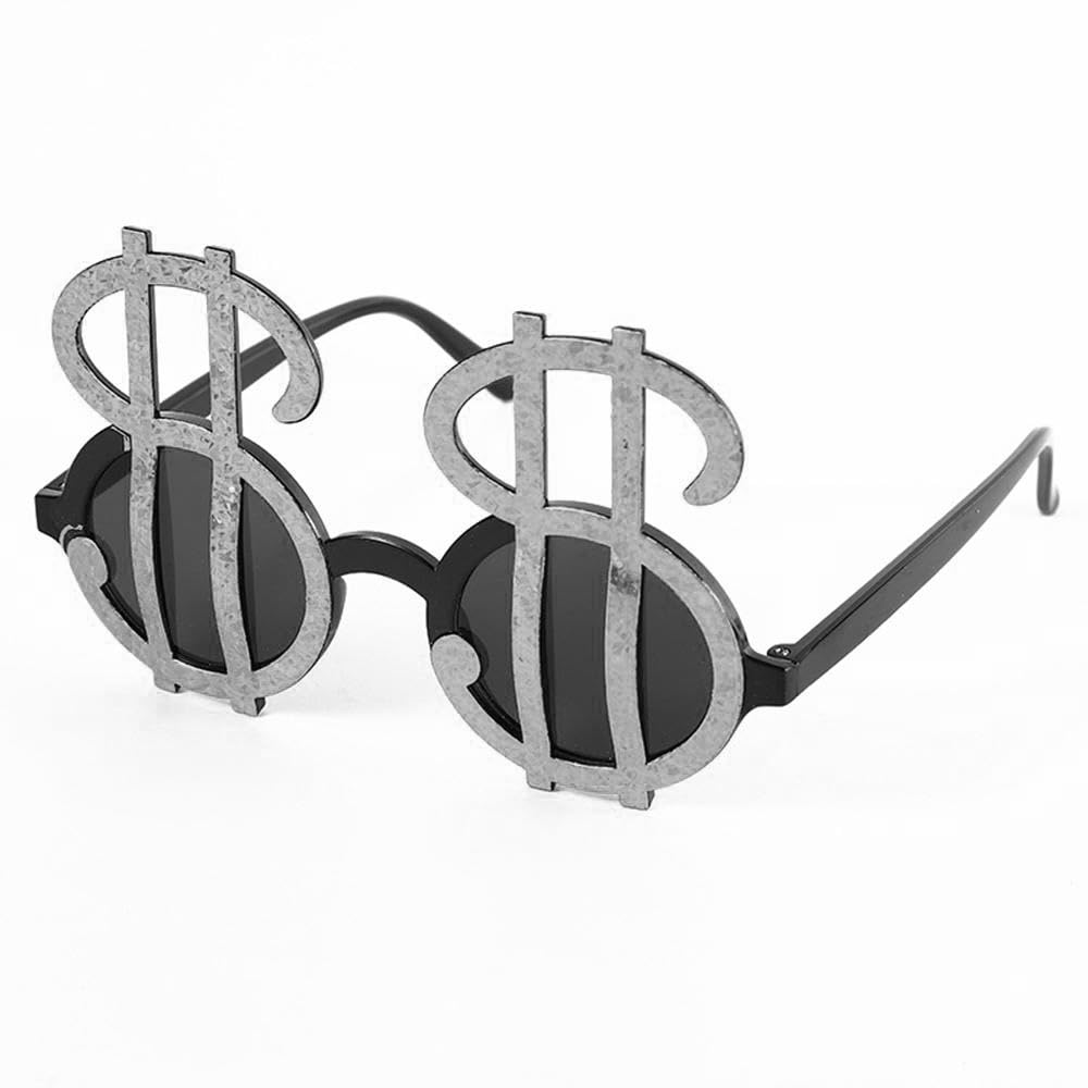 Glitter Silver Dollar Sign Sunglass, Dollar Eyeglasses Silly Glasses Dollar Sign Glass Funny Dollar Glasses Sign Sunglass Photo Props Cool Glass for Halloween Party Supplies Decoration