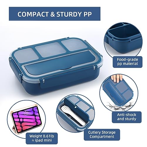 Image of QQKO Bento Box Adult Lunch Box, Lunch Containers for Adults Men Women, Kids Lunch Boxes for School with 4 Compartments, Sauce Container, Utensils and Muffin Cups, Navy