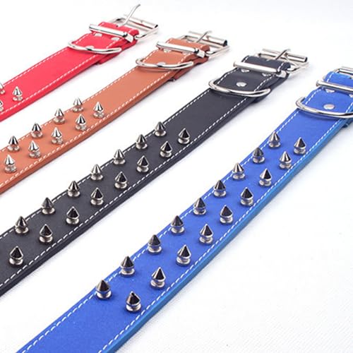Pssopp Hundehalsband Im Punk-Stil, PU-Leder, Verstellbares Stachelhalsband für Mittelgroße und Große Hunde, Stilvolles Nieten-Design für Modische Haustiere (Blue)