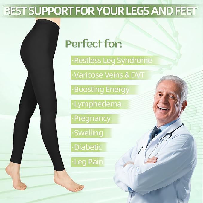 Image of 15-20mmHg Compression Pantyhose Stockings for Women & Men, 2 Pairs | Medical Graduated Compression Leggings Tights, Support Hose for Varicose Veins, Edema, DVT, Lipedema, Swelling